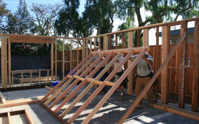 Lifting one of the first walls to create the master bedroom